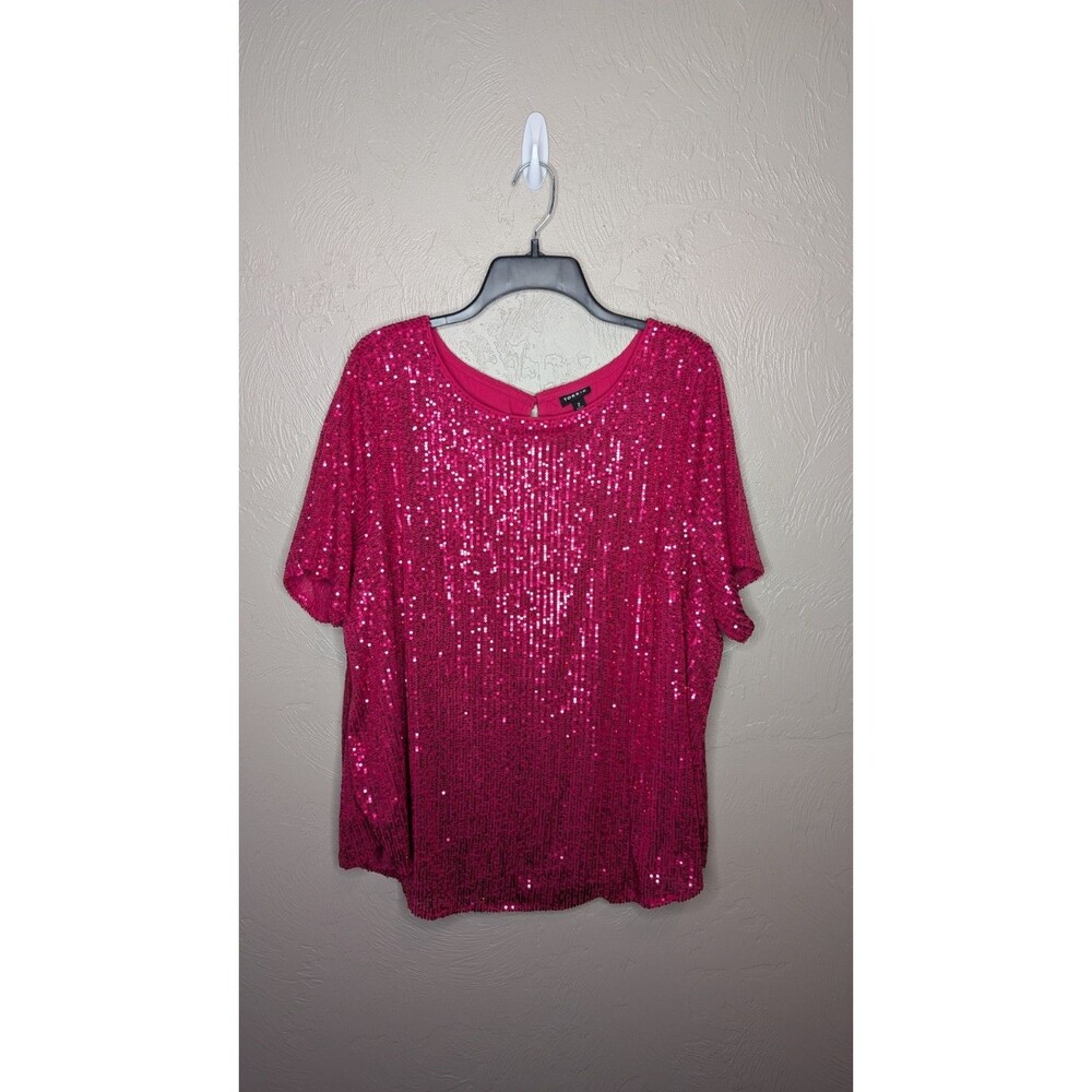 Torrid Womens Plus 2X Pink Abbey Short Sleeve Sequin Top 41165223